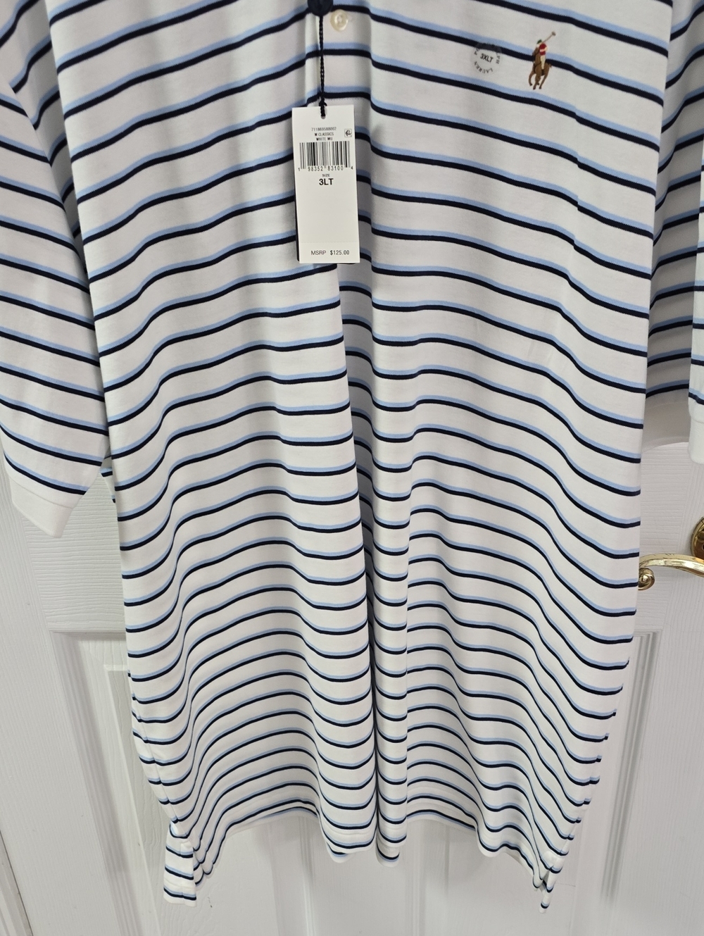 NWT Polo Ralph Lauren Men's Classic Polo Shirt White Blue Stripes Size 3XLT - Picture 7 of 15